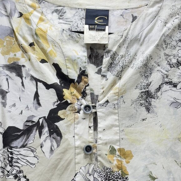 JUST CAVALLI Womens Top Multi Floral Cotton Shirt Long Sleeve Button Tab Size XL - Picture 7 of 10